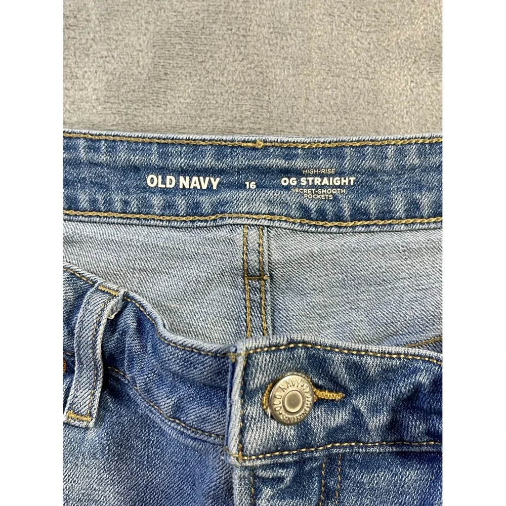 Old Navy Womens OG Straight Shorts 16 Blue High-Rise Raw Hem